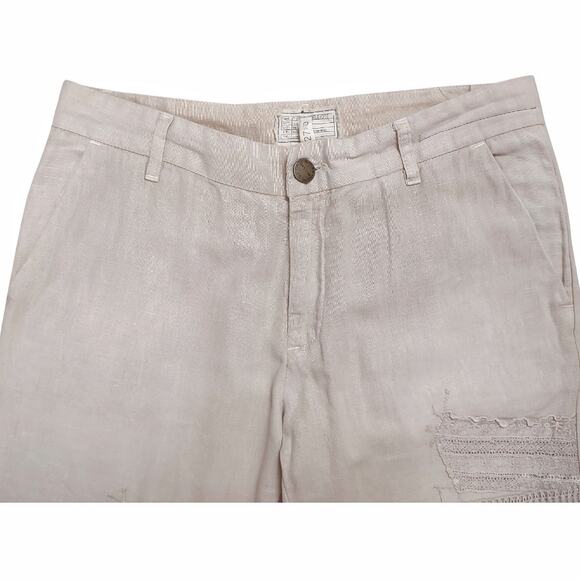 Current Elliott Cropped Buddy Trouser Size 27 Lace Cream Tapered Leg Rolled Hem - Picture 4 of 11